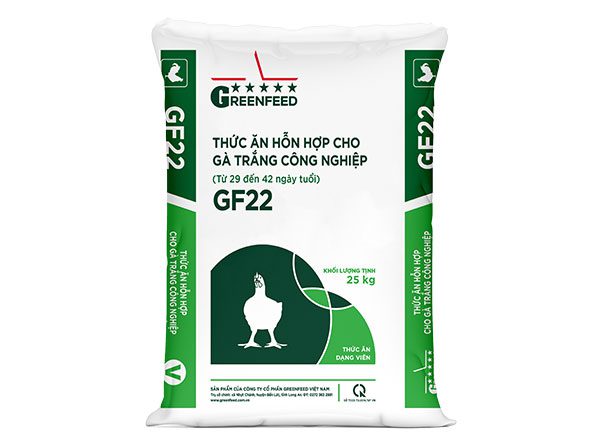 Thức ăn hỗn hợp cho gà trắng công nghiệp GF22 – giai đoạn 29–42 ngày | GREENFEED GF22 mixed feed for white broiler chickens, 29–42 days