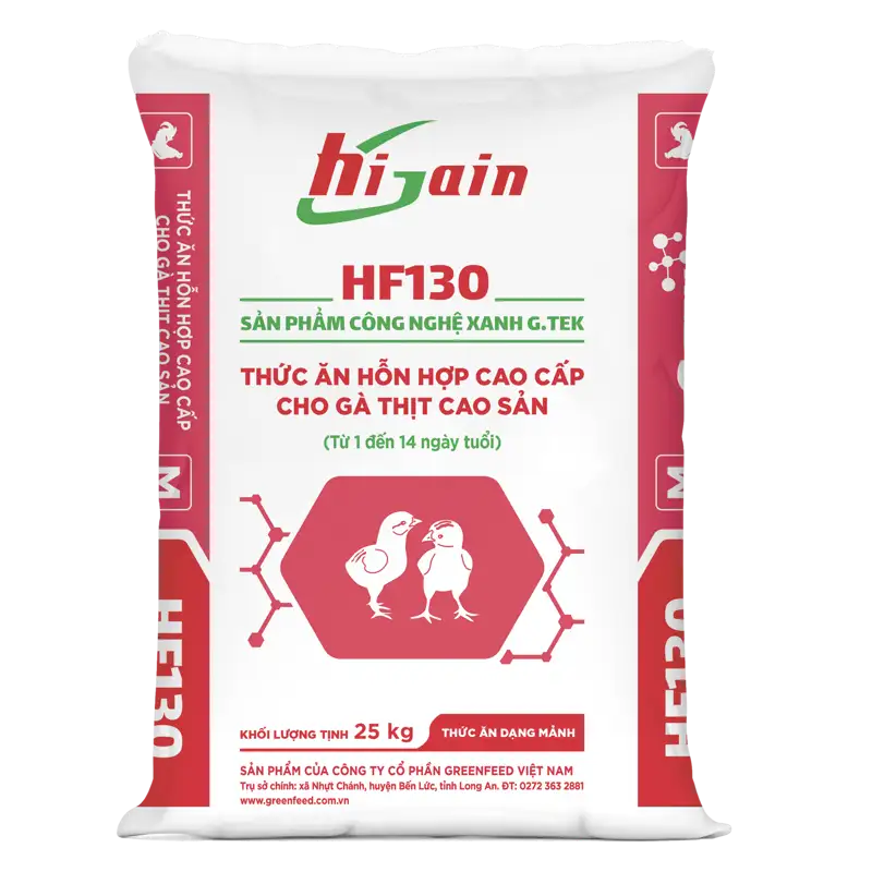 Thức ăn hỗn hợp cao cấp cho gà thịt cao sản HF130 – giai đoạn 1–14 ngày | GREENFEED HF130 premium mixed feed for brooding chicks, 1–14 days