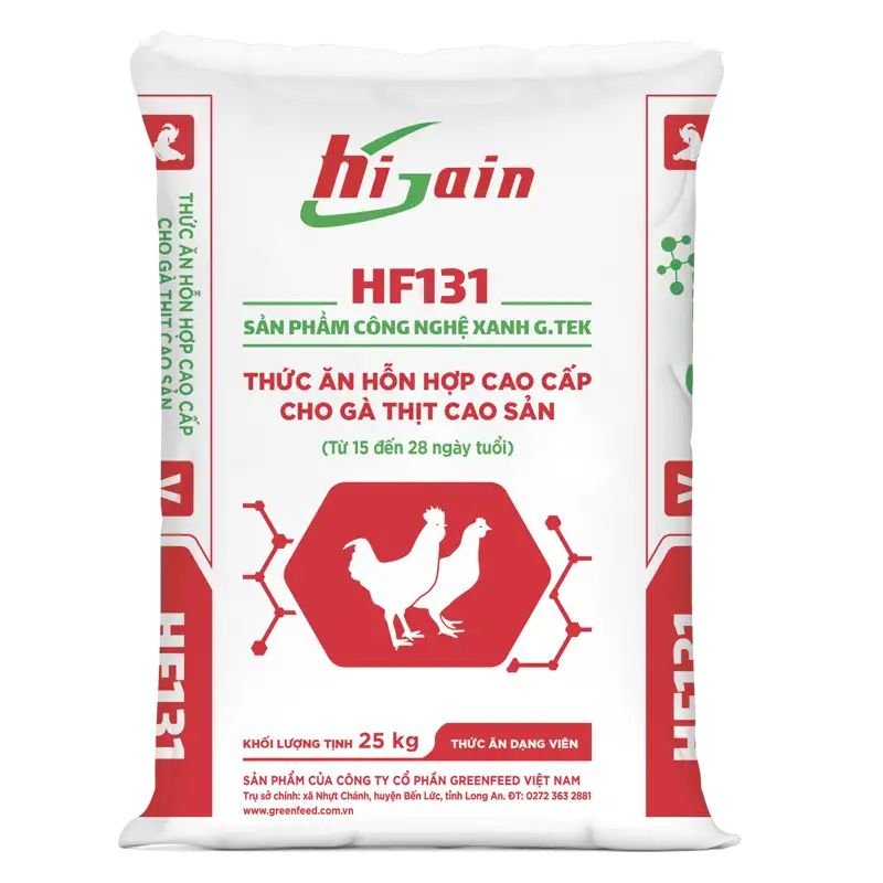 Thức ăn hỗn hợp cao cấp cho gà thịt cao sản HF131 – giai đoạn 15–28 ngày | GREENFEED HF131 premium mixed feed for high yield broilers, 15–28 days