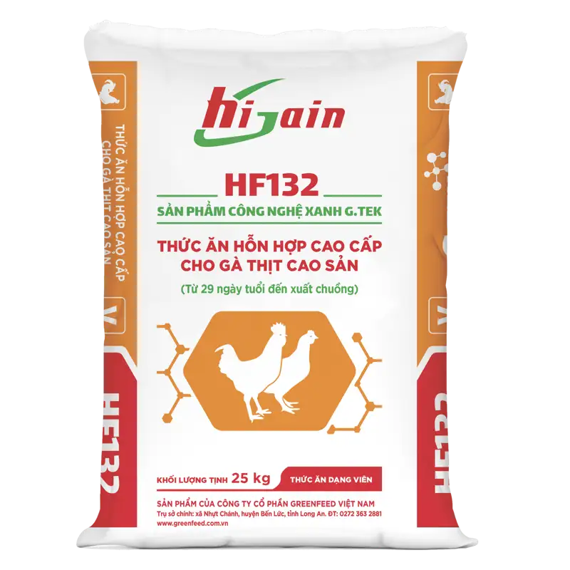 Thức ăn hỗn hợp cao cấp cho gà thịt cao sản HF132 – giai đoạn >29 ngày | GREENFEED HF132 premium mixed feed for high yield broilers, from day 29