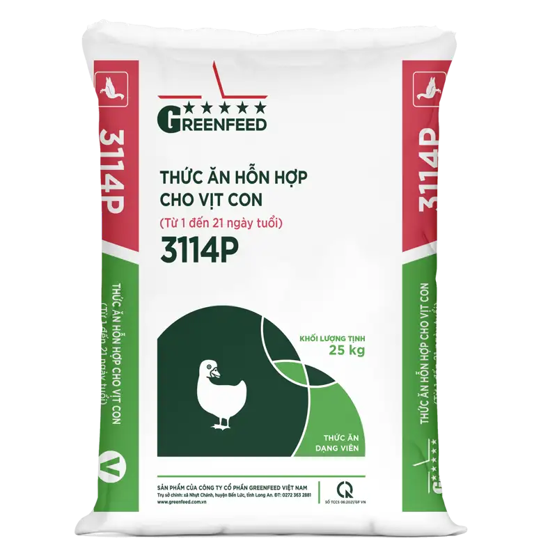 Thức ăn hỗn hợp cho vịt con 3114P – giai đoạn 1–21 ngày | GREENFEED 3114P mixed feed for ducklings, 1–21 days