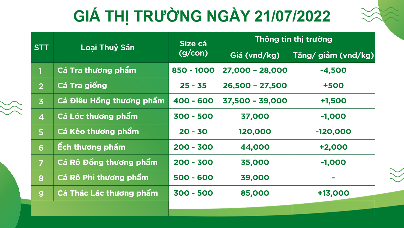 Bản tin giá cả thị trường thủy hải sản (21.07.2022)