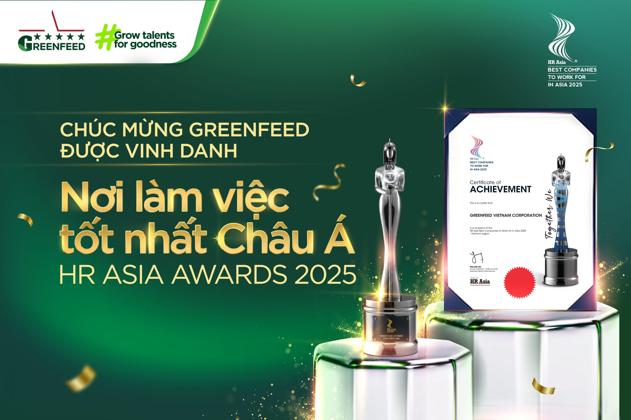 MÔI TRƯỜNG LÀNH TẠI GREENFEED ĐƯỢC BÌNH CHỌN LÀ “NƠI LÀM VIỆC TỐT NHẤT CHÂU Á – HR ASIA AWARDS” 2025