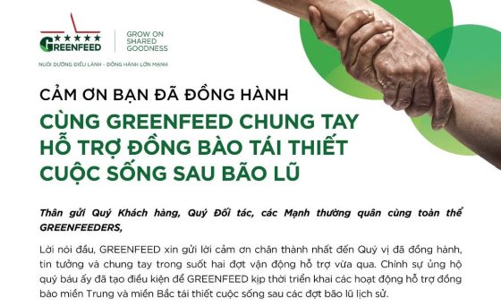 CẢM ƠN BẠN ĐÃ ĐỒNG HÀNH CÙNG GREENFEED HỖ TRỢ ĐỒNG BÀO TÁI THIẾT CUỘC SỐNG SAU BÃO LŨ